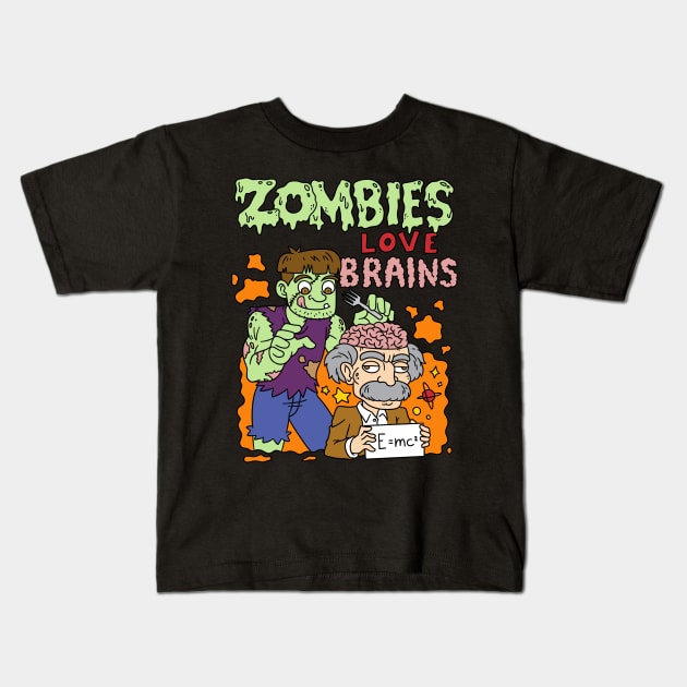 Zombies love brains - Halloween Gift Kids T-Shirt by Konnectd